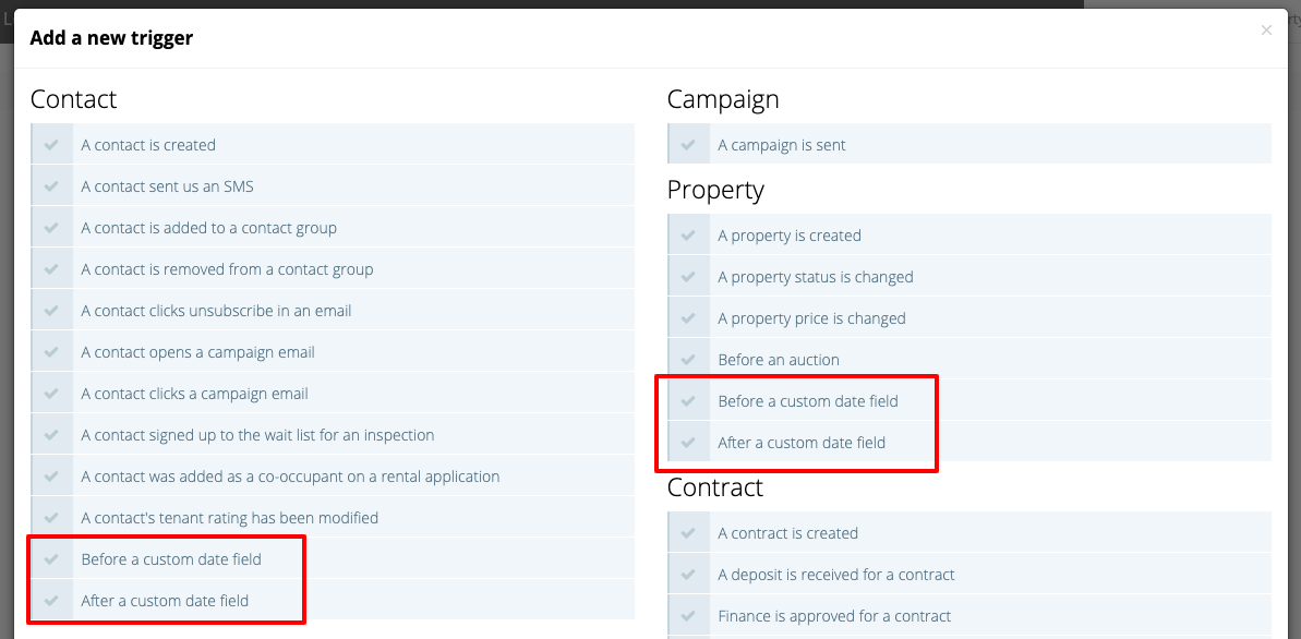 Add custom date trigger