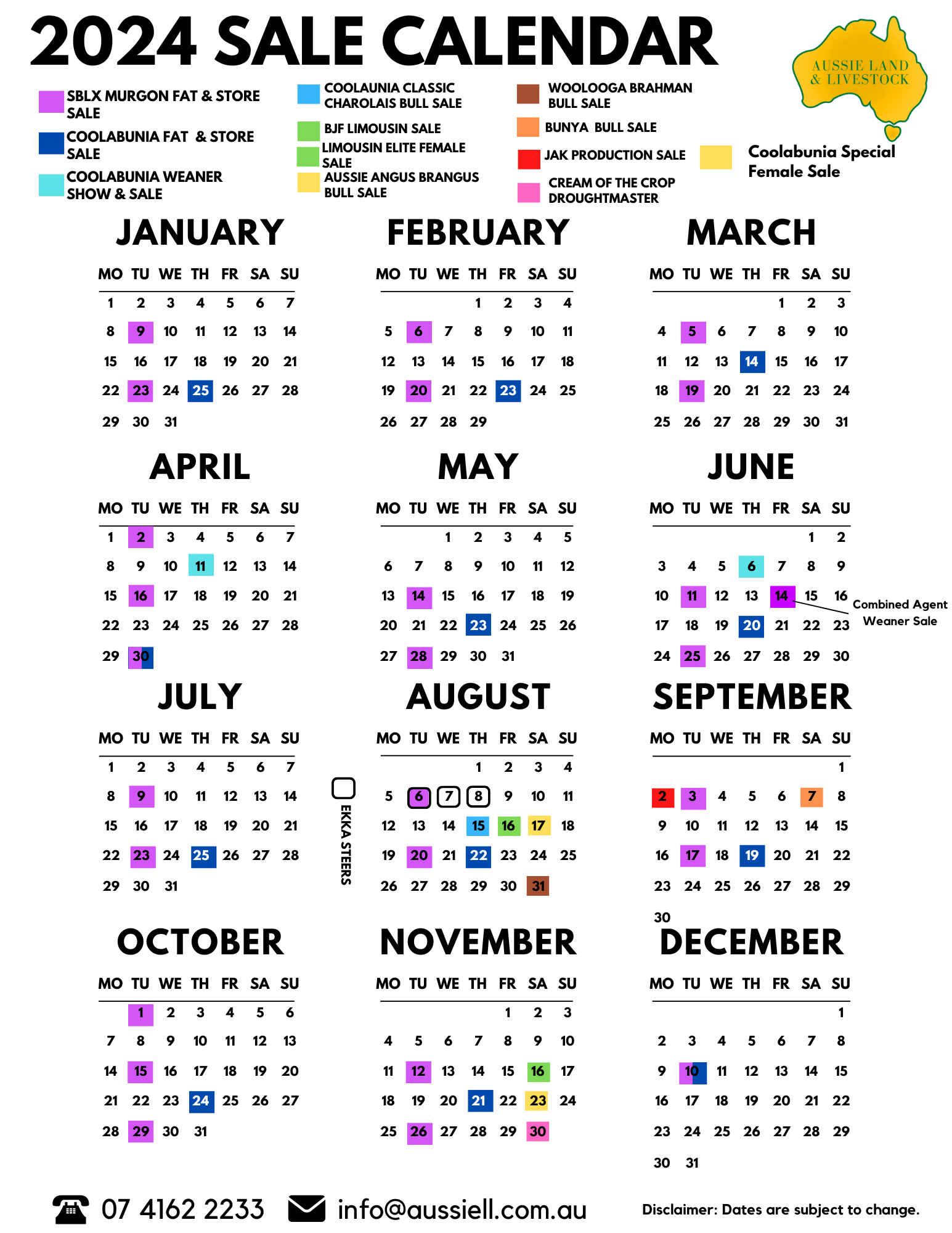 Cattle Sale Calendar | Aussie Land & Livestock